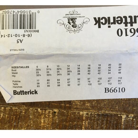 Butterick Sewing Pattern B6610 Historical Costume Edwardian Dress Hat 6-14 UNCUT - Picture 3 of 3